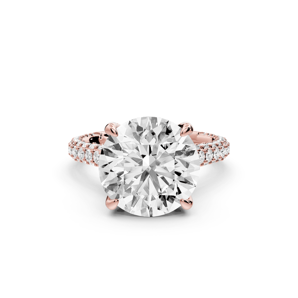 Bianca - 5ct 18k rose gold round Diamond hidden halo with a diamond crown and bridge rollover pave cathedral engagment ring - Mr. Alex Jewelry