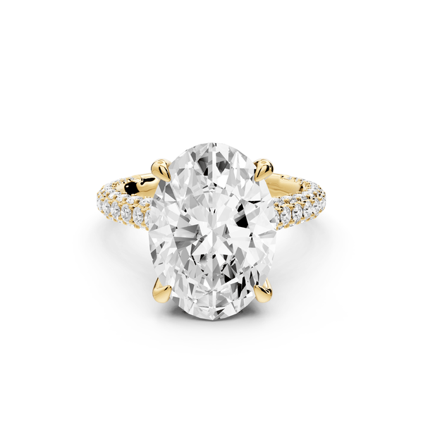 Bianca - 5ct 18k yellow gold oval Diamond hidden halo with a diamond crown and bridge rollover pave cathedral Engagement ring - Mr. Alex Jewelry