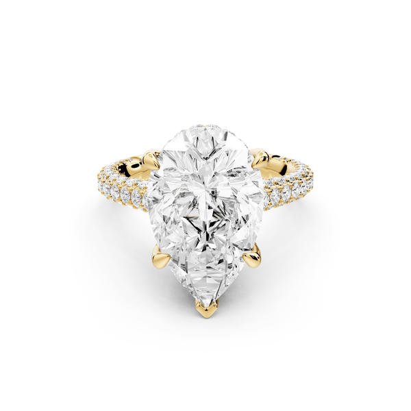 Bianca - 5ct 18k yellow gold pear Diamond hidden halo with a diamond crown and bridge rollover pave cathedral Engagement ring - Mr. Alex Jewelry