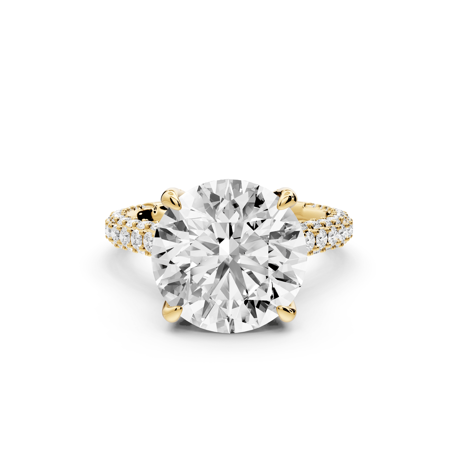 Bianca - 5ct 18k yellow gold round Diamond hidden halo with a diamond crown and bridge rollover pave cathedral engagment ring - Mr. Alex Jewelry