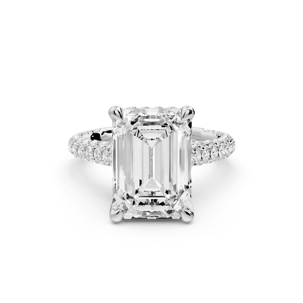 Bianca - 5ct platinum emerald Diamond hidden halo with a diamond crown and bridge rollover pave cathedral Engagement ring - Mr. Alex Jewelry