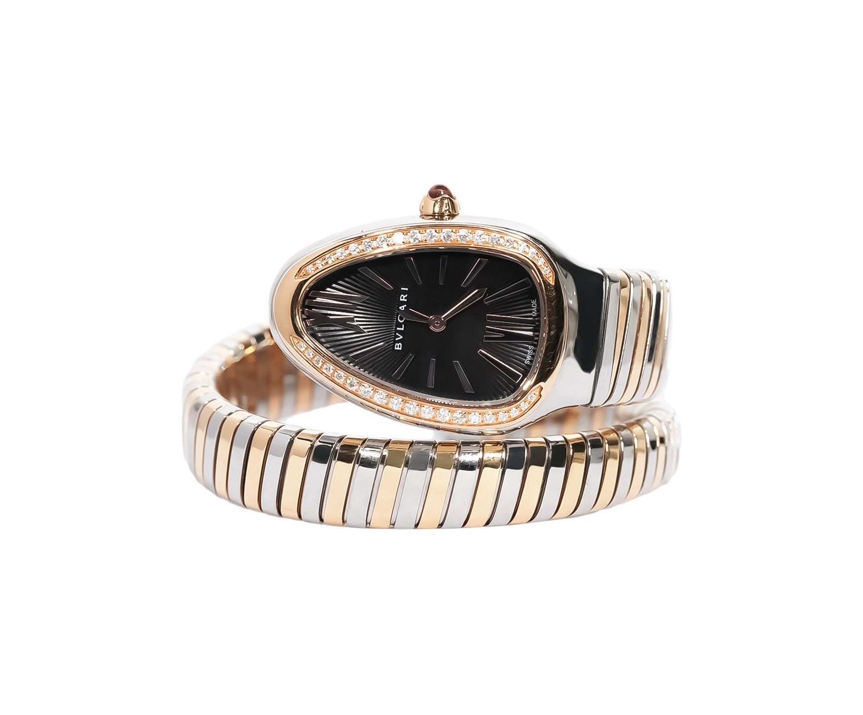 Bvlgari Serpenti Tubogas 35mm Two - Tone Rose Gold & Steel Black Dial Diamond Bezel Ref:102681 - Mr. Alex Jewelry