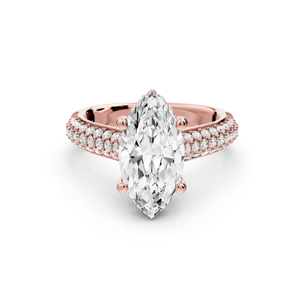 Camille - 2ct 14k rose gold marquise Diamond hidden halo rollover pave cathedral engagement ring - Mr. Alex Jewelry