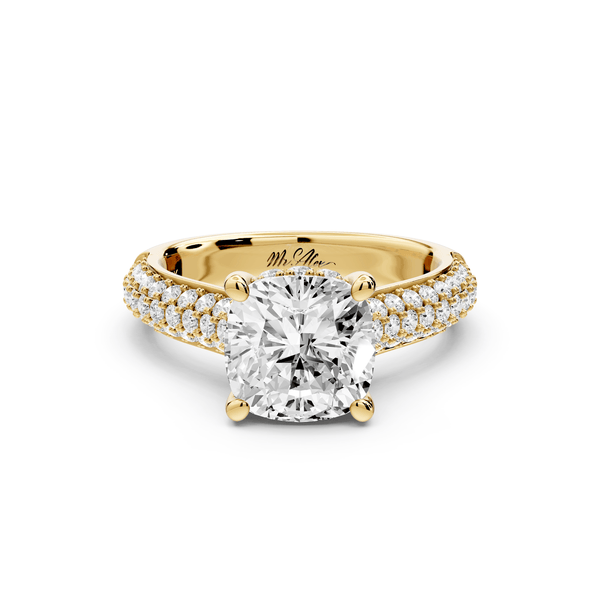 Camille - 2ct 14k yellow gold cushion Diamond hidden halo rollover pave cathedral engagement ring - Mr. Alex Jewelry