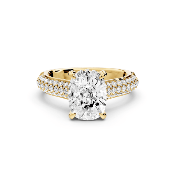 Camille - 2ct 14k yellow gold ecushion Diamond hidden halo rollover pave cathedral engagement ring - Mr. Alex Jewelry