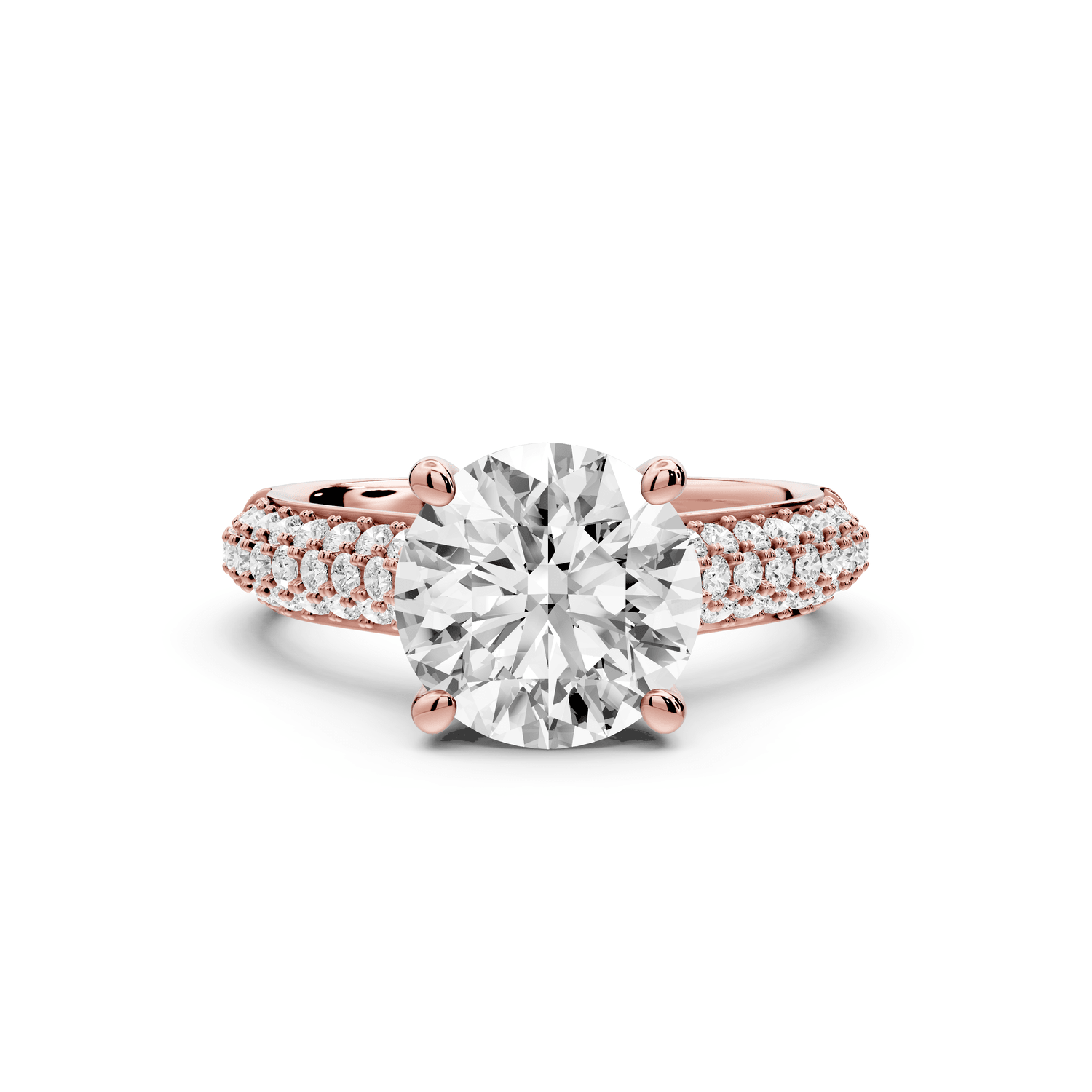 Camille - 2ct 18k rose gold round Diamond hidden halo rollover pave cathedral engagment ring - Mr. Alex Jewelry