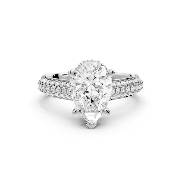 Camille - 2ct 18k white gold pear Diamond hidden halo rollover pave cathedral Engagement ring - Mr. Alex Jewelry