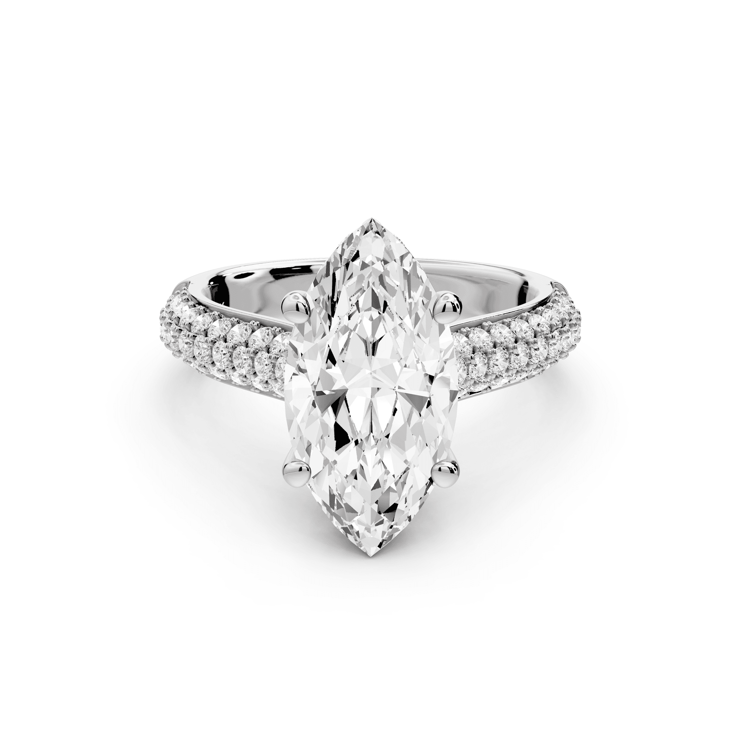 Camille - 3ct 18k white gold marquise Diamond hidden halo rollover pave cathedral engagement ring - Mr. Alex Jewelry