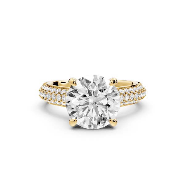 Camille - 3ct 18k yellow gold round Diamond hidden halo rollover pave cathedral engagment ring - Mr. Alex Jewelry