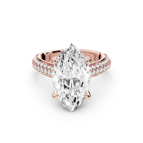 Camille - 4ct 14k rose gold marquise Diamond hidden halo rollover pave cathedral engagement ring - Mr. Alex Jewelry
