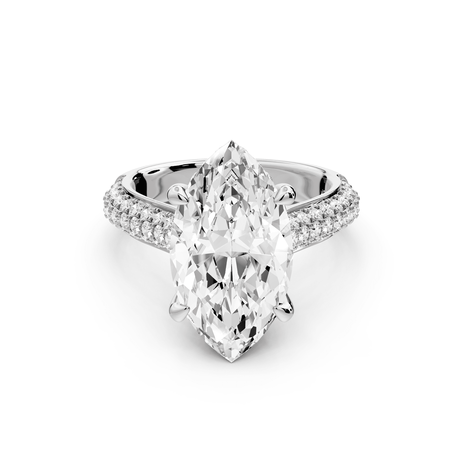 Camille - 4ct 18k white gold marquise Diamond hidden halo rollover pave cathedral engagement ring - Mr. Alex Jewelry