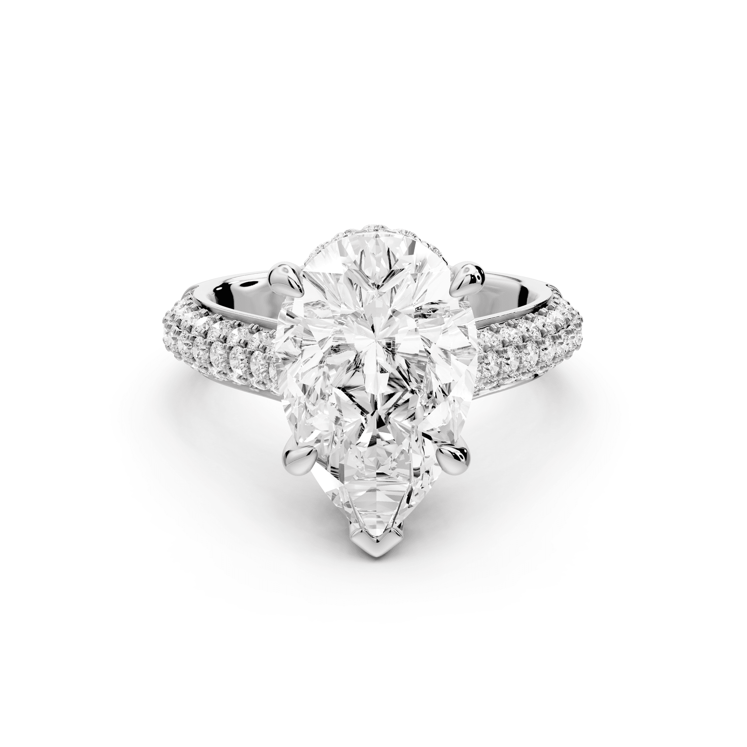 Camille - 4ct platinum pear Diamond hidden halo rollover pave cathedral Engagement ring - Mr. Alex Jewelry