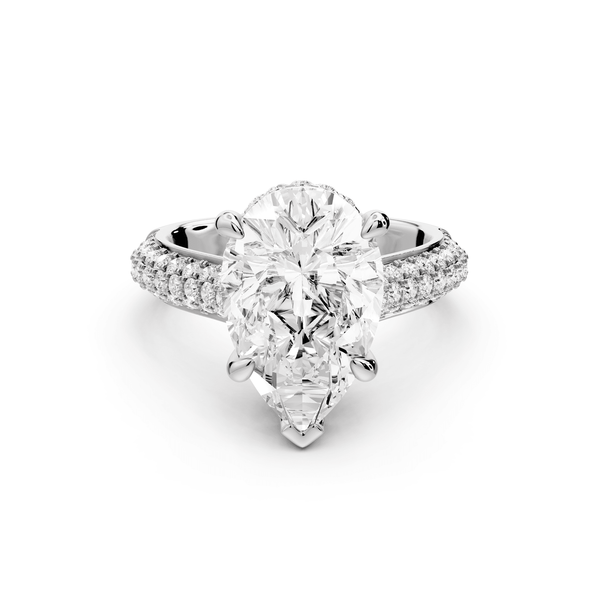 Camille - 4ct platinum pear Diamond hidden halo rollover pave cathedral Engagement ring - Mr. Alex Jewelry