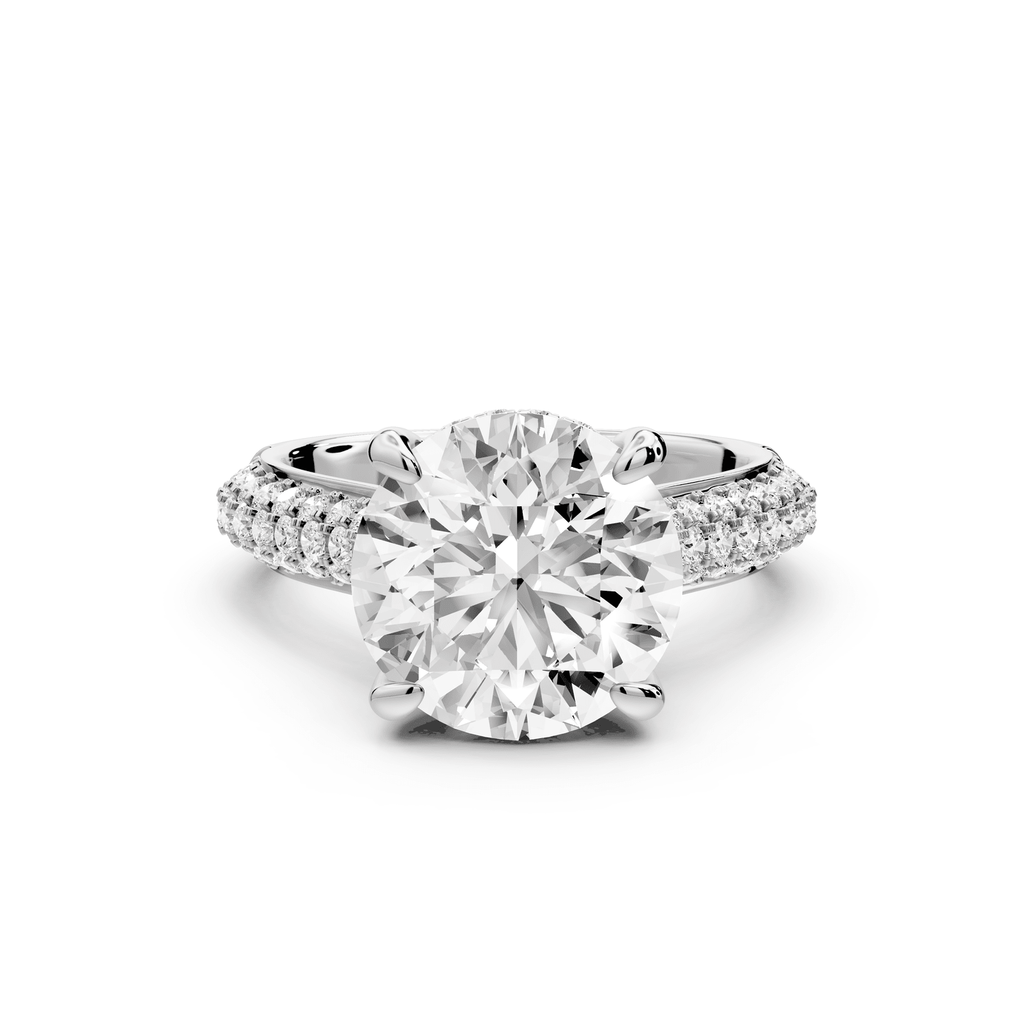 Camille - 4ct platinum round Diamond hidden halo rollover pave cathedral engagment ring - Mr. Alex Jewelry