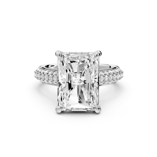 Camille - 5ct 14k white gold radiant Diamond hidden halo rollover pave cathedral engagement ring - Mr. Alex Jewelry