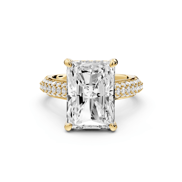 Camille - 5ct 14k yellow gold radiant Diamond hidden halo rollover pave cathedral engagement ring - Mr. Alex Jewelry
