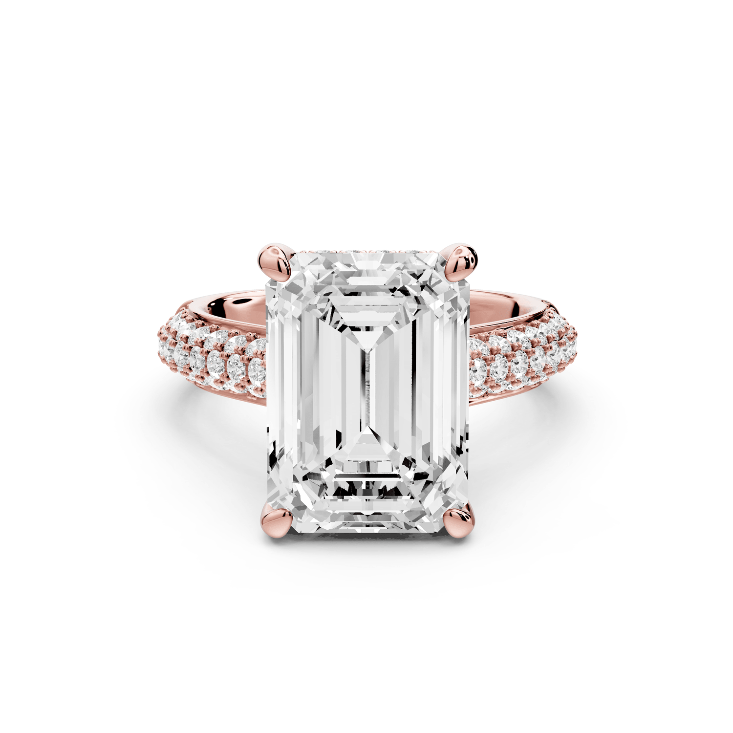Camille - 5ct 18k rose gold emerald Diamond hidden halo rollover pave cathedral Engagement ring - Mr. Alex Jewelry