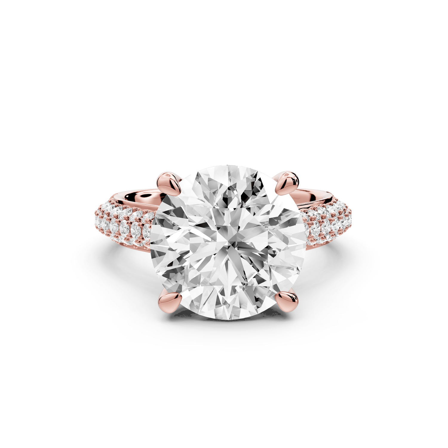 Camille - 5ct 18k rose gold round Diamond hidden halo rollover pave cathedral engagment ring - Mr. Alex Jewelry
