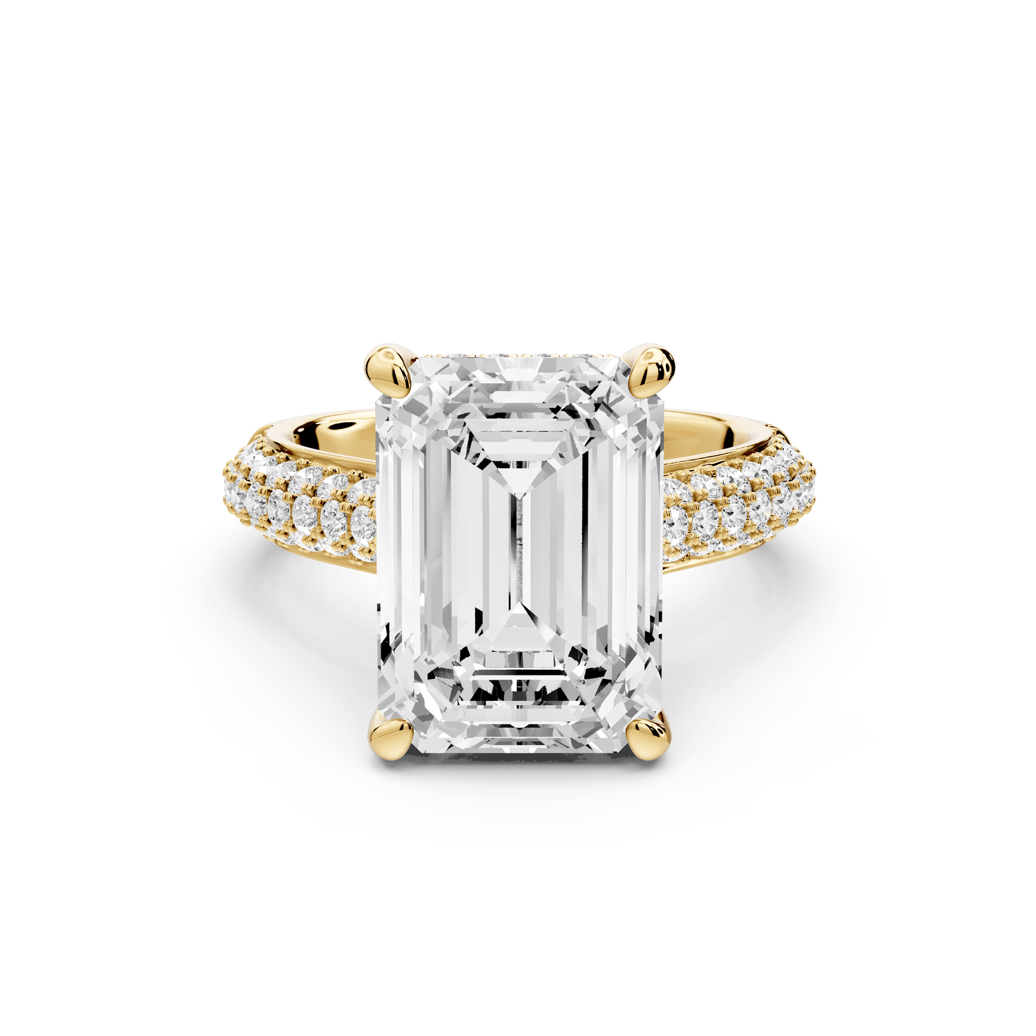 Camille - 5ct 18k yellow gold emerald Diamond hidden halo rollover pave cathedral Engagement ring - Mr. Alex Jewelry