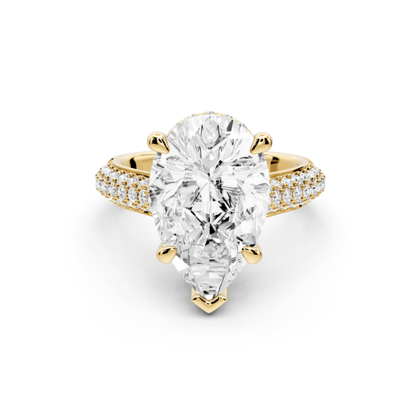 Camille - 5ct 18k yellow gold pear Diamond hidden halo rollover pave cathedral Engagement ring - Mr. Alex Jewelry