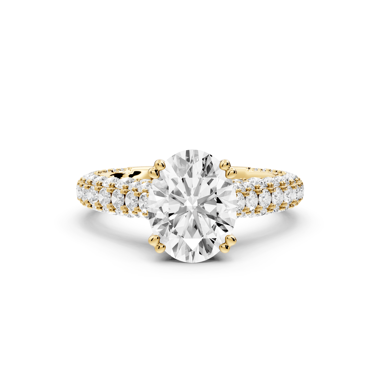 Clarissa - 2ct 18k yellow gold oval Diamond double talon prongs with a diamond bridge rollover pave cathedral engagment ring - Mr. Alex Jewelry