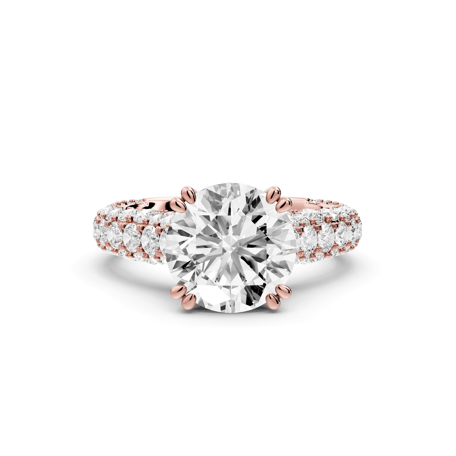 Clarissa - 3ct 18k rose gold round Diamond double talon prongs with a diamond bridge rollover pave cathedral engagment ring - Mr. Alex Jewelry