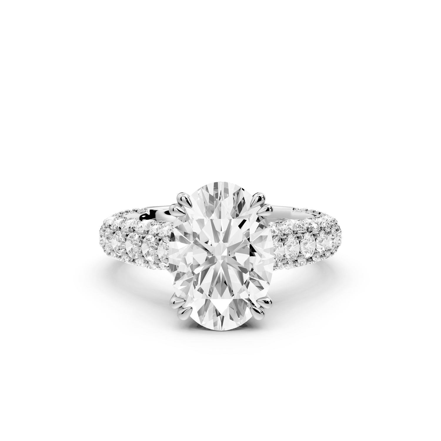Clarissa - 3ct 18k white gold oval Diamond double talon prongs with a diamond bridge rollover pave cathedral engagment ring - Mr. Alex Jewelry