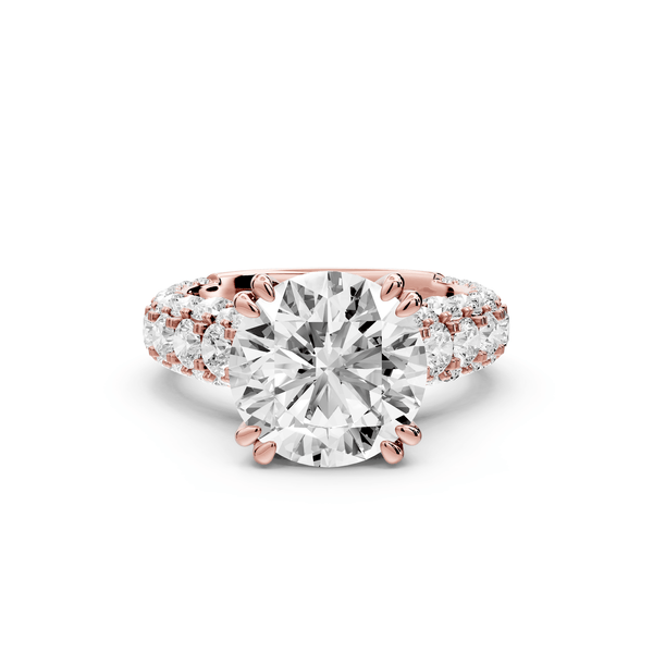 Clarissa - 4ct 18k rose gold round Diamond double talon prongs with a diamond bridge rollover pave cathedral engagment ring - Mr. Alex Jewelry