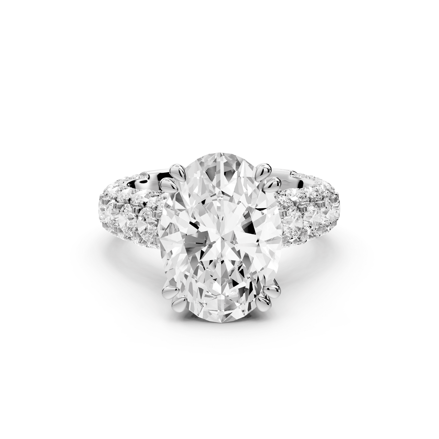 Clarissa - 4ct 18k white gold oval Diamond double talon prongs with a diamond bridge rollover pave cathedral engagment ring - Mr. Alex Jewelry