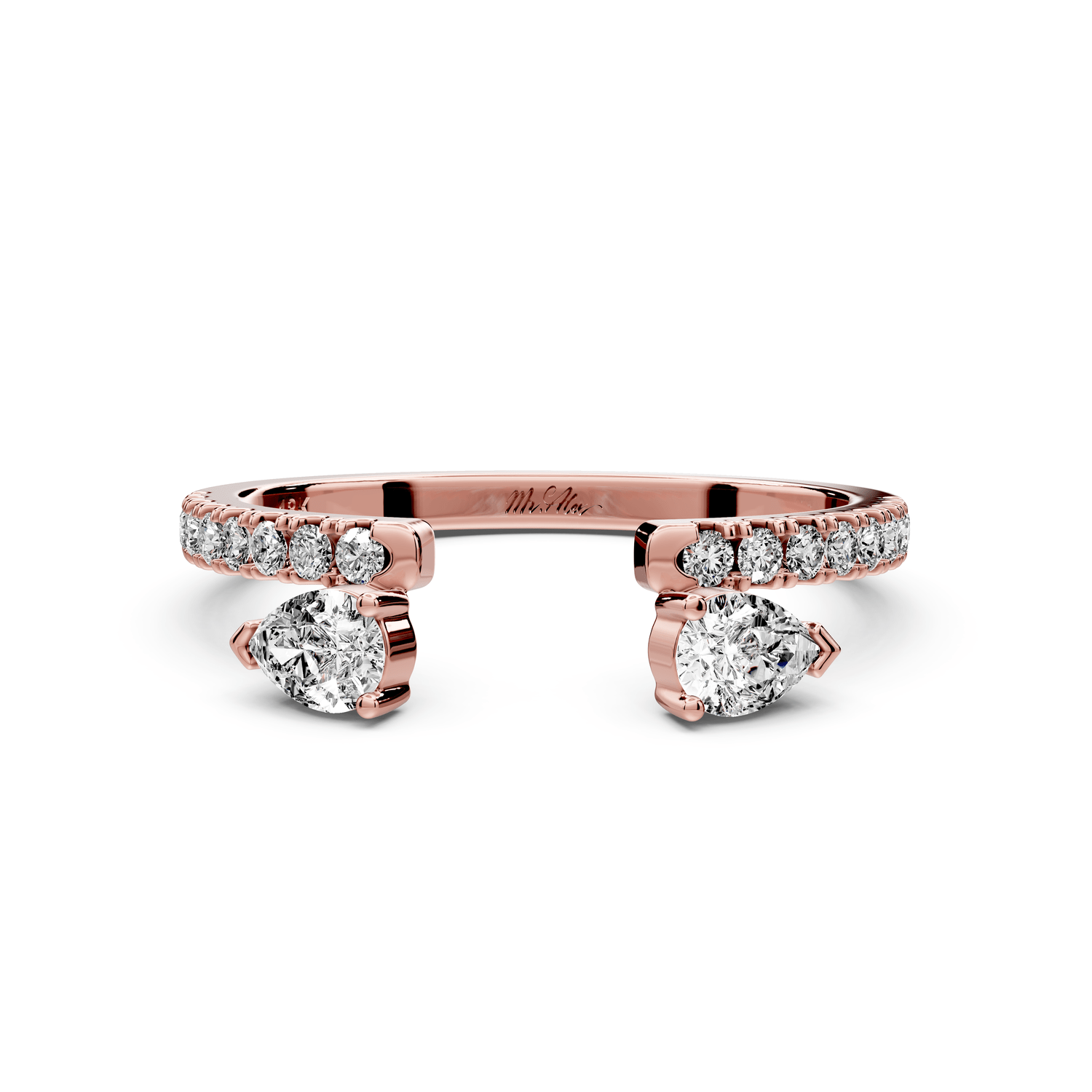 Cris - 0.43ct 18k rose gold Two-Stone Pear Diamond Pavé Cuff Ring - Mr. Alex Jewelry