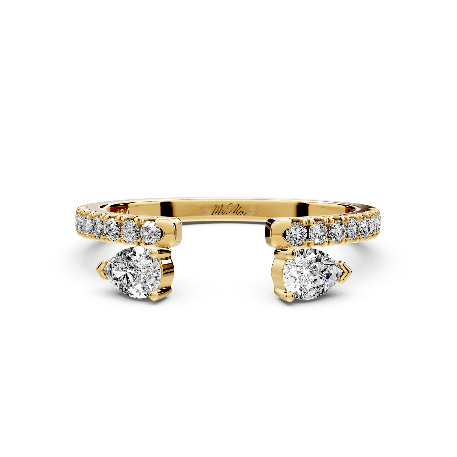 Cris - 0.43ct 18k yellow gold Two-Stone Pear Diamond Pavé Cuff Ring - Mr. Alex Jewelry