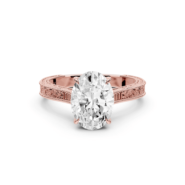 Daniel - 2ct 14k rose gold Oval Vintage-Inspired Solitaire Engagement Ring with Hand-Engraved Milgrain Band - Mr. Alex Jewelry