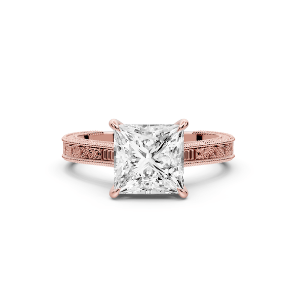 Daniel - 2ct 14k rose gold Princess Vintage-Inspired Solitaire Engagement Ring with Hand-Engraved Milgrain Band - Mr. Alex Jewelry