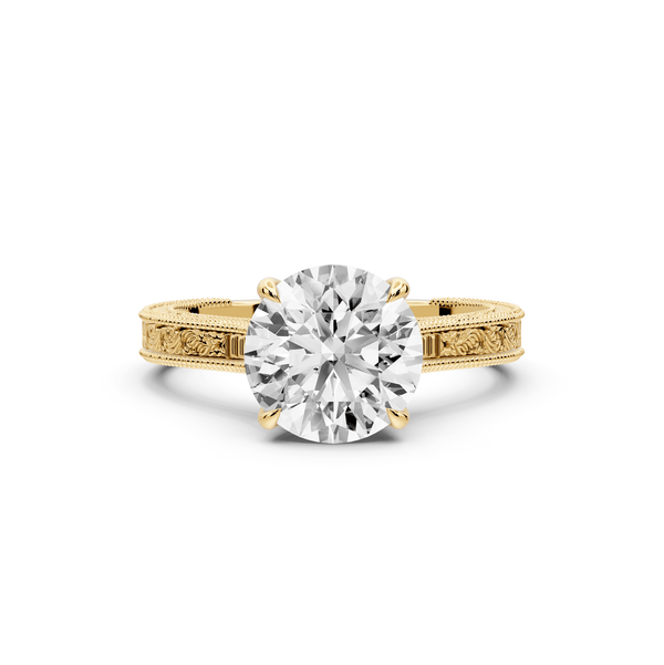 Daniel - 2ct 14k yellow gold Round Vintage-Inspired Solitaire Engagement Ring with Hand-Engraved Milgrain Band - Mr. Alex Jewelry