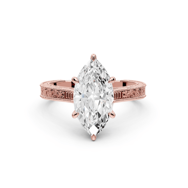 Daniel - 2ct 18k rose gold Marquise Vintage-Inspired Solitaire Engagement Ring with Hand-Engraved Milgrain Band - Mr. Alex Jewelry