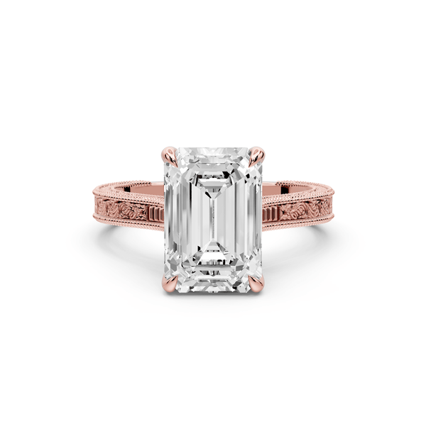Daniel - 3ct 14k rose gold Emerald Vintage-Inspired Solitaire Engagement Ring with Hand-Engraved Milgrain Band - Mr. Alex Jewelry