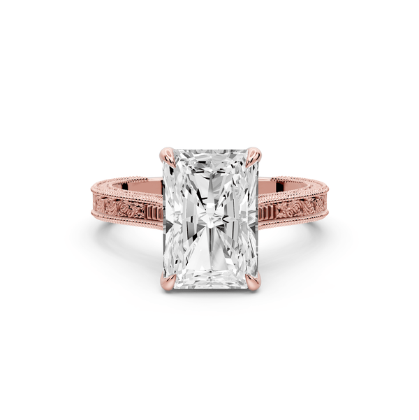 Daniel - 3ct 14k rose gold Radiant Vintage-Inspired Solitaire Engagement Ring with Hand-Engraved Milgrain Band - Mr. Alex Jewelry