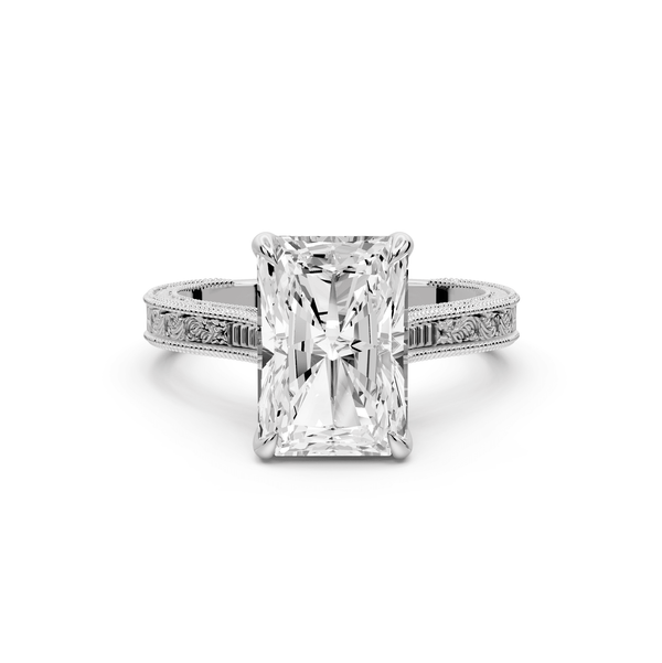 Daniel - 3ct 14k white gold Radiant Vintage-Inspired Solitaire Engagement Ring with Hand-Engraved Milgrain Band - Mr. Alex Jewelry