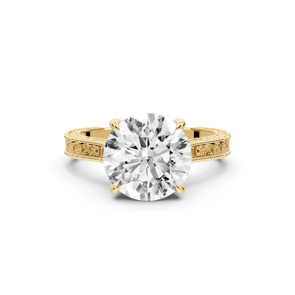 Daniel - 3ct 14k yellow gold Round Vintage-Inspired Solitaire Engagement Ring with Hand-Engraved Milgrain Band - Mr. Alex Jewelry