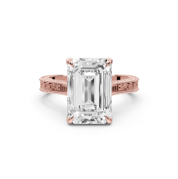 Daniel - 4ct 14k rose gold Emerald Vintage-Inspired Solitaire Engagement Ring with Hand-Engraved Milgrain Band - Mr. Alex Jewelry