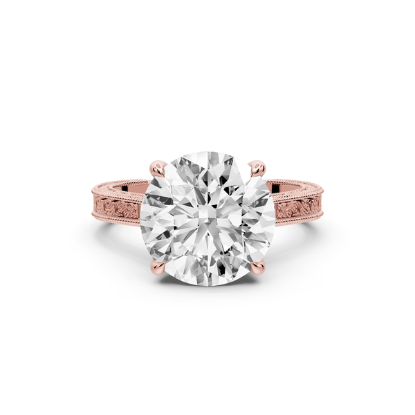 Daniel - 4ct 14k rose gold Round Vintage-Inspired Solitaire Engagement Ring with Hand-Engraved Milgrain Band - Mr. Alex Jewelry