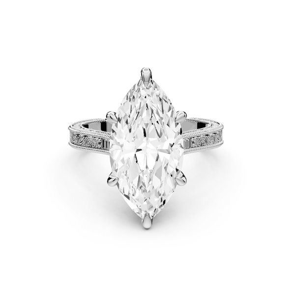 Daniel - 4ct 14k white gold Marquise Vintage-Inspired Solitaire Engagement Ring with Hand-Engraved Milgrain Band - Mr. Alex Jewelry
