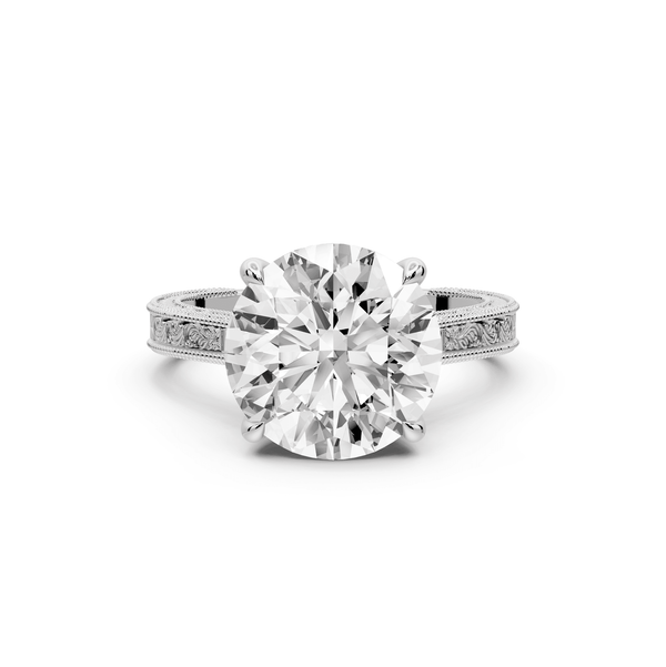 Daniel - 4ct 14k white gold Round Vintage-Inspired Solitaire Engagement Ring with Hand-Engraved Milgrain Band - Mr. Alex Jewelry