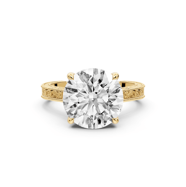 Daniel - 4ct 14k yellow gold Round Vintage-Inspired Solitaire Engagement Ring with Hand-Engraved Milgrain Band - Mr. Alex Jewelry