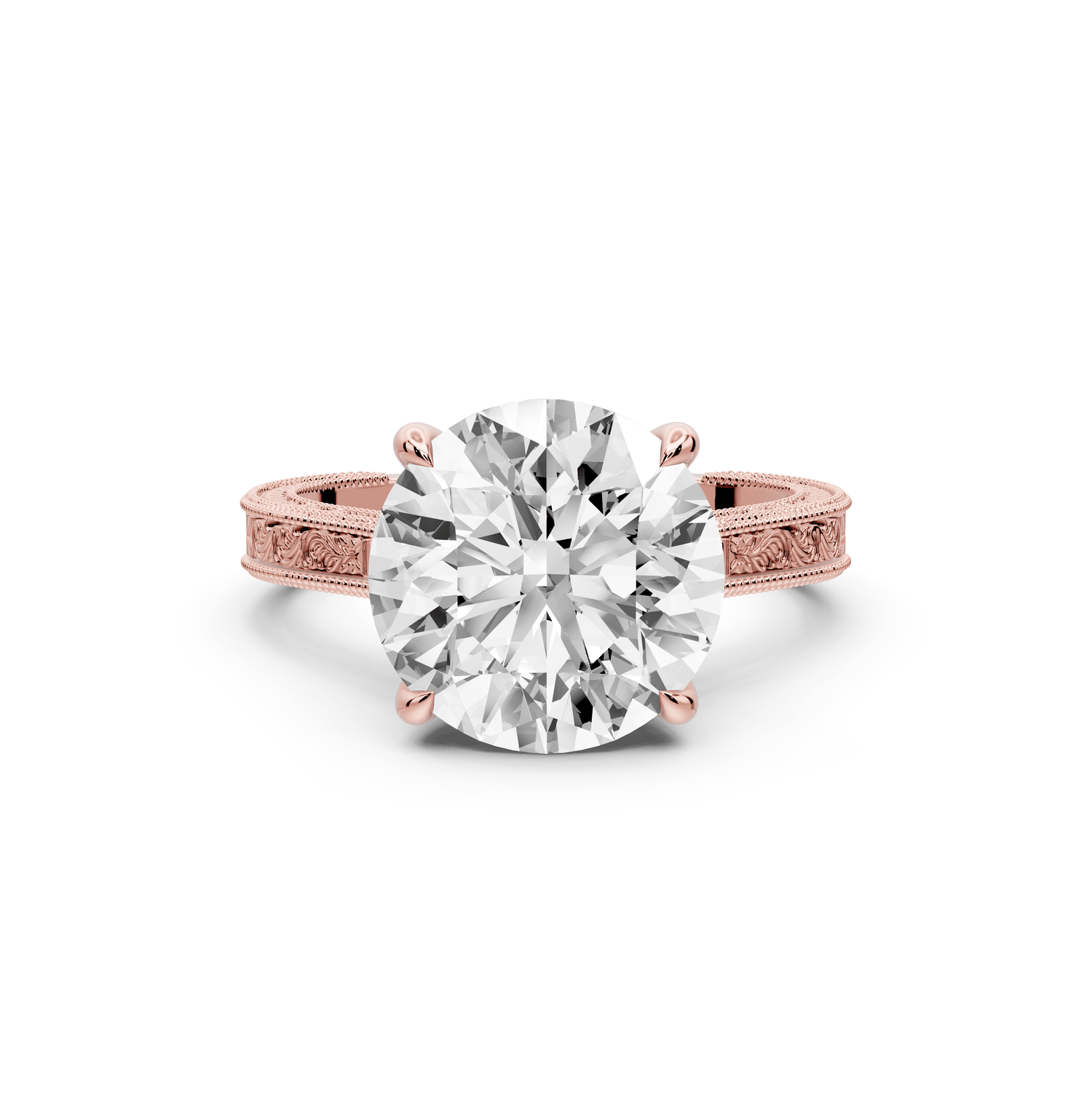 Daniel - 4ct 18k rose gold Round Vintage-Inspired Solitaire Engagement Ring with Hand-Engraved Milgrain Band - Mr. Alex Jewelry