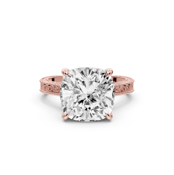 Daniel - 5ct 14k rose gold Cushion Vintage-Inspired Solitaire Engagement Ring with Hand-Engraved Milgrain Band - Mr. Alex Jewelry
