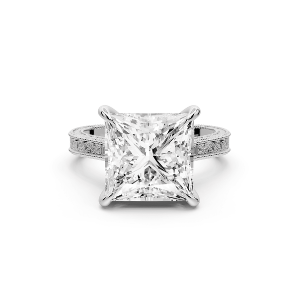 Daniel - 5ct 14k white gold Princess Vintage-Inspired Solitaire Engagement Ring with Hand-Engraved Milgrain Band - Mr. Alex Jewelry