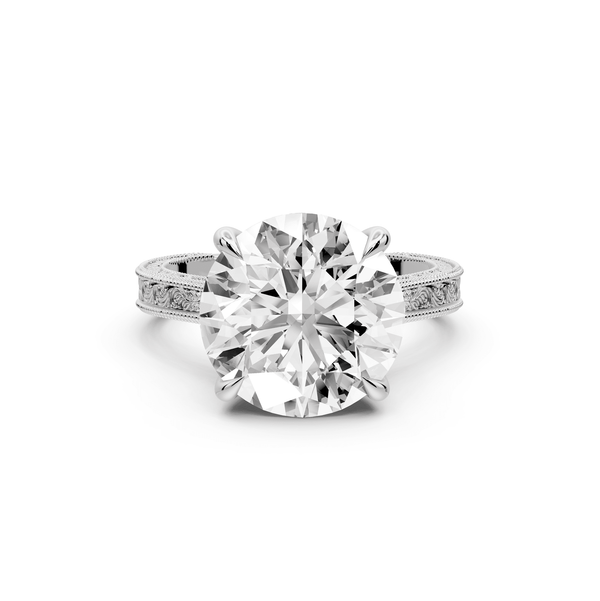 Daniel - 5ct 14k white gold Round Vintage-Inspired Solitaire Engagement Ring with Hand-Engraved Milgrain Band - Mr. Alex Jewelry
