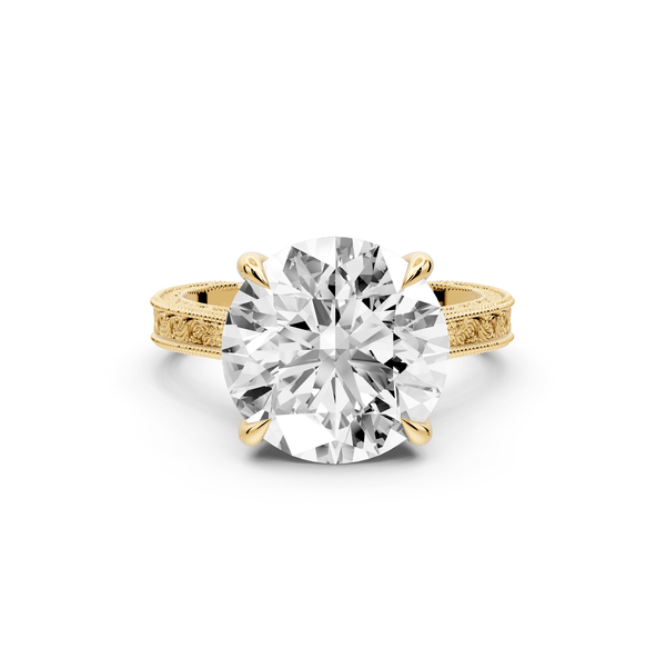 Daniel - 5ct 14k yellow gold Round Vintage-Inspired Solitaire Engagement Ring with Hand-Engraved Milgrain Band - Mr. Alex Jewelry
