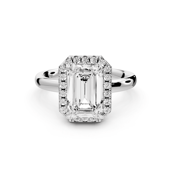 Eliana - 2ct 18k white gold emerald diamond with halo engagmennt ring - Mr. Alex Jewelry